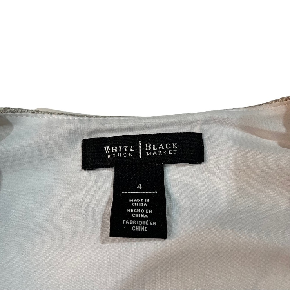 White House Black Market Beige Neutral Tweed Bodice Top Sz 4 Peplum Hem Full Zip - Picture 10 of 15